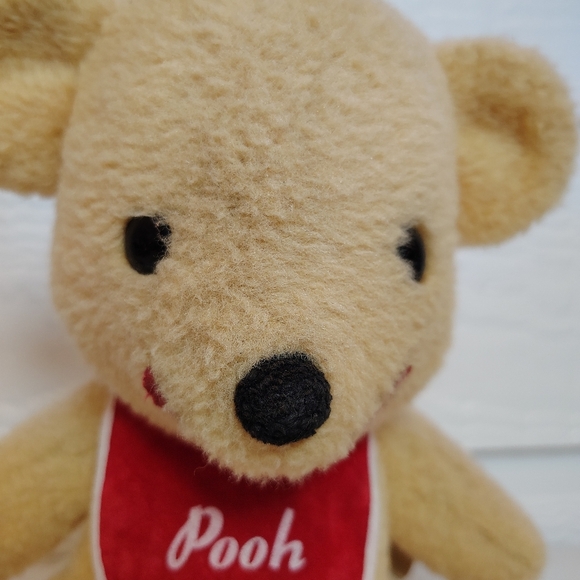 Winnie The Pooh Plush with Bib 9” Stuffed Animal Vintage Walt Disney Productions - Picture 2 of 11